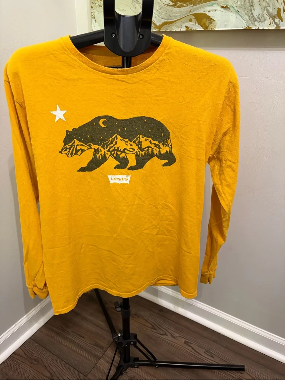 Levi's Mustard Long Sleeve Tee with Bear Mountain Graphic